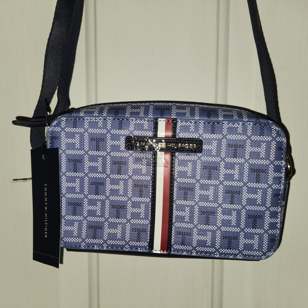 Tommy Hilfiger Navy and White Patterned Crossbody Bag